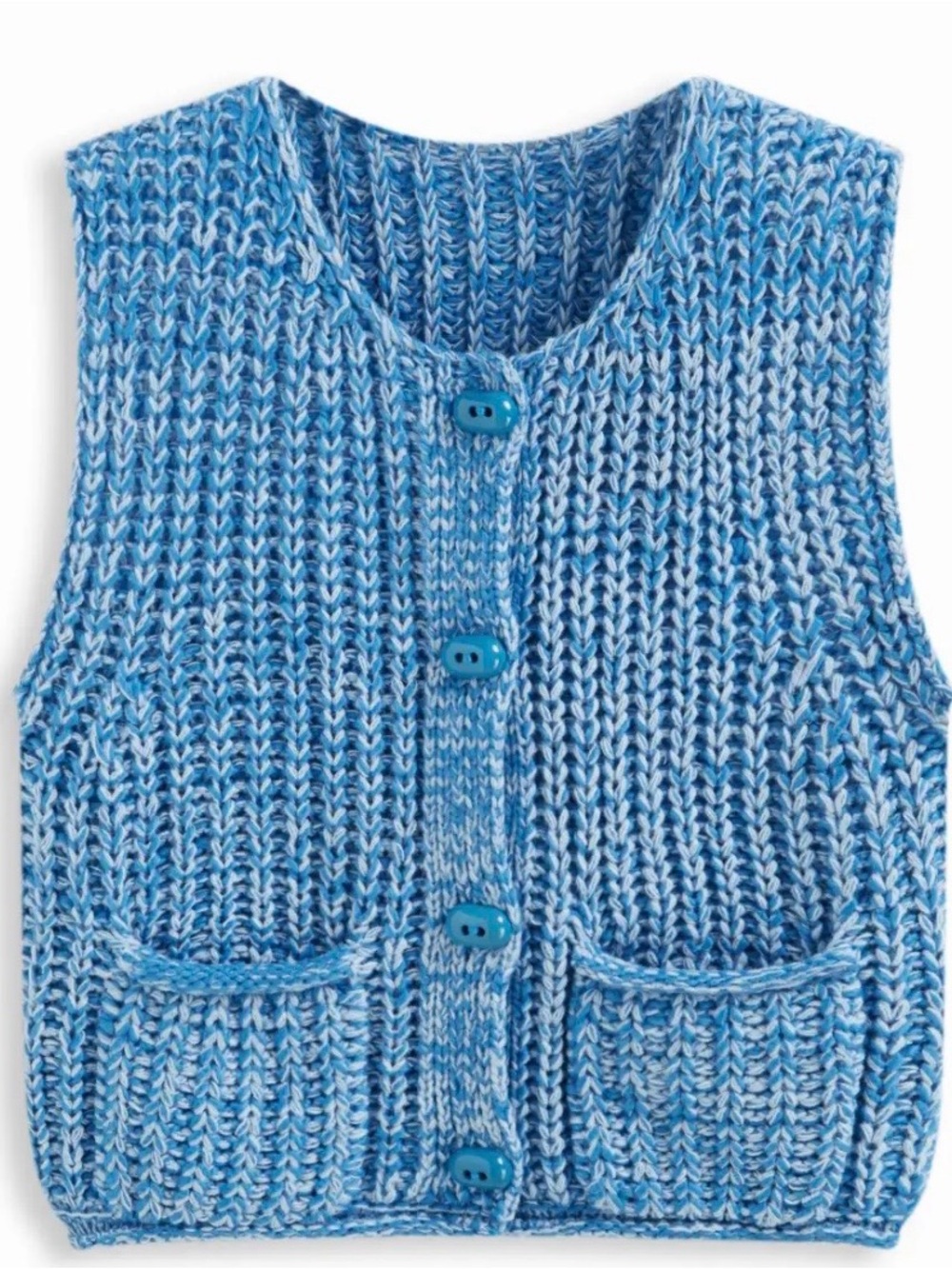 NWT - Cider Knitted Button Crop Vest in Marled Turquoise